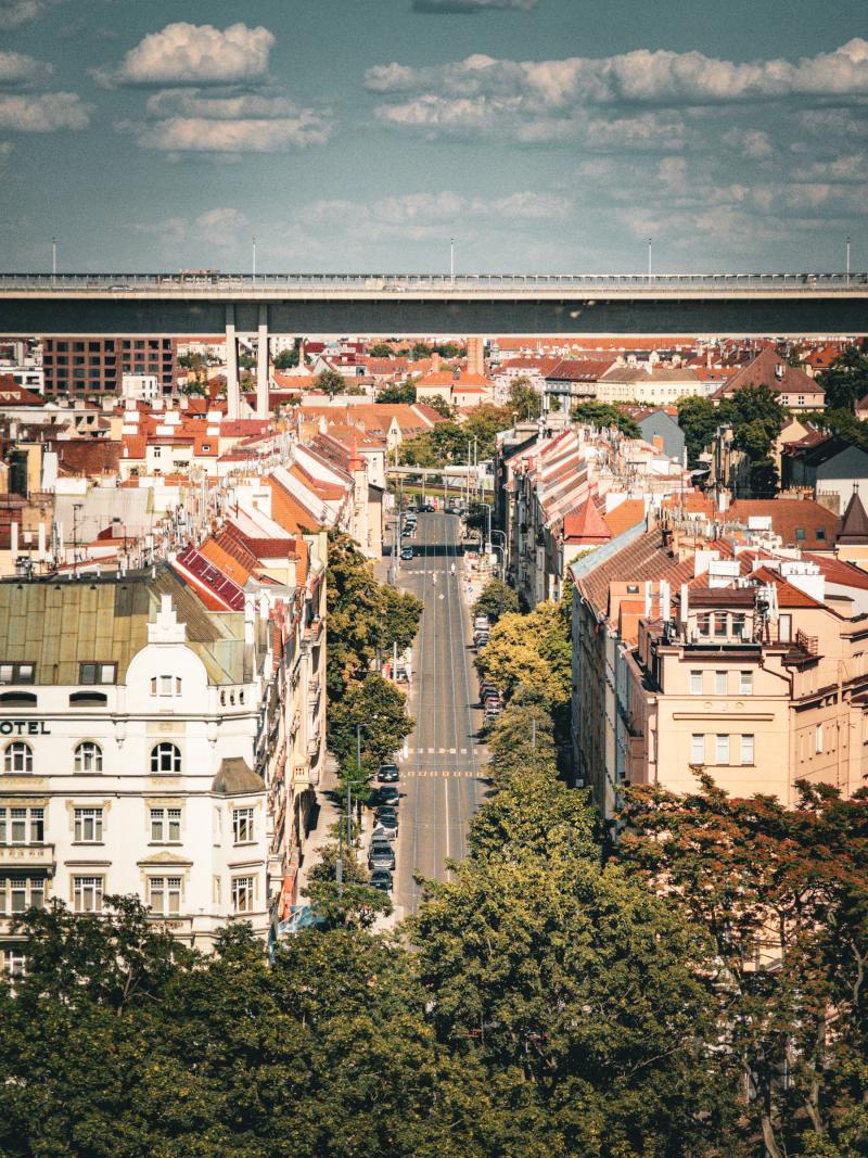 Classic European architecture with a bridge