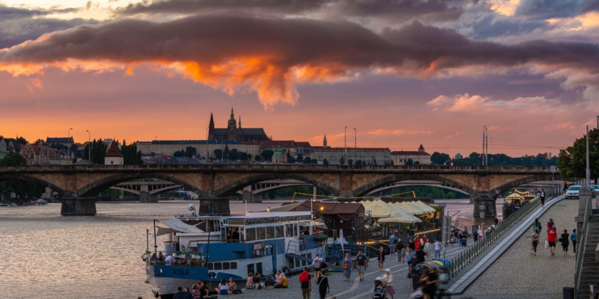 Clouds reaching down to St. Vitus Cathedral at sunset