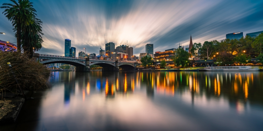 Melbourne Skyline on the Yarra River at dusk