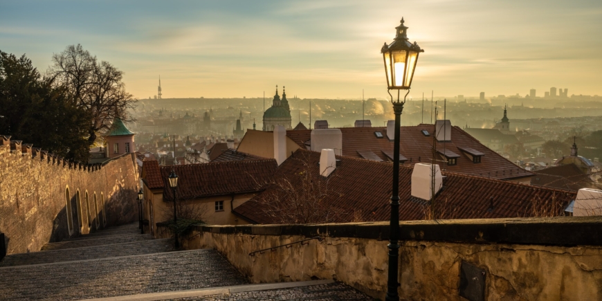 Sunrise from the hill with the castle