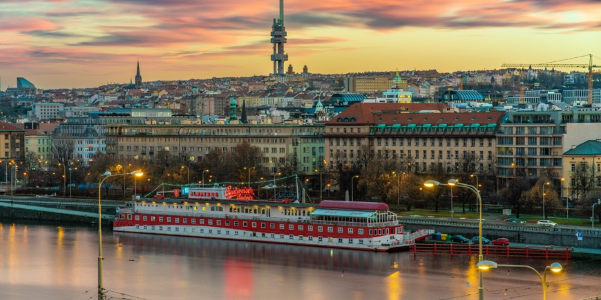 Botel Albatros at dusk