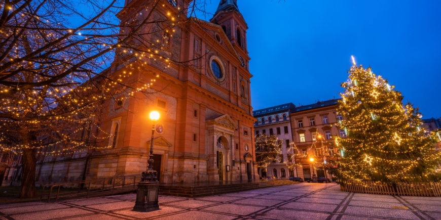 Christmas tree out the front of the Saint Wenceslas church