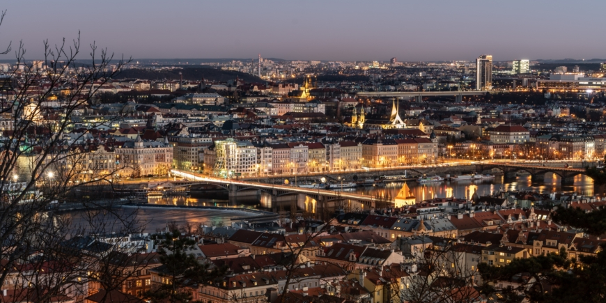 Prague traffic after sunset