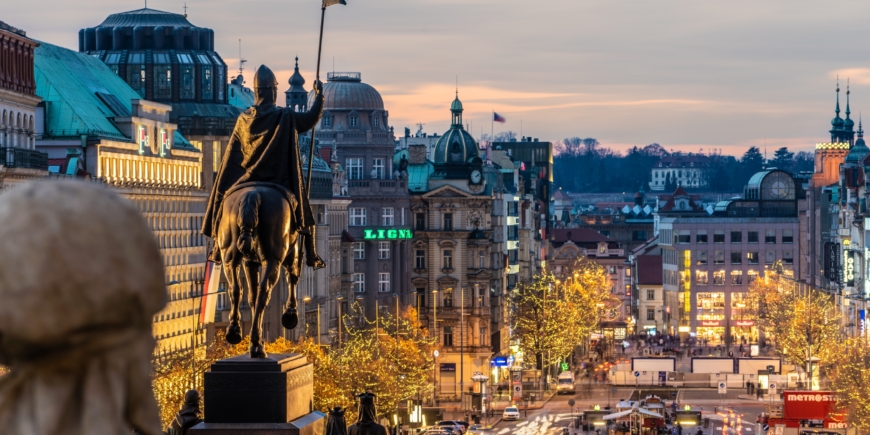 Statue of Saint Wenceslas overlooking Wenceslas Square