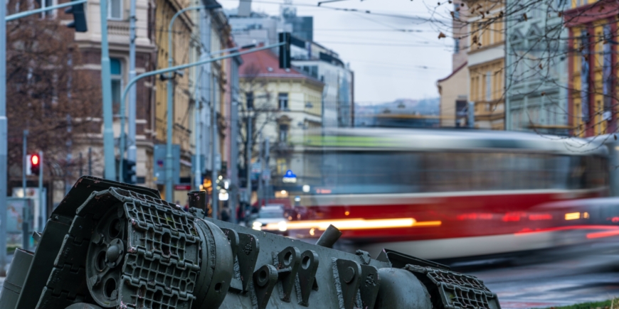 Tank in the ground with the world passing