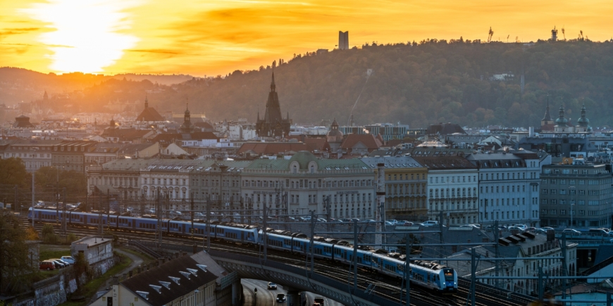 Train heading out of Prague