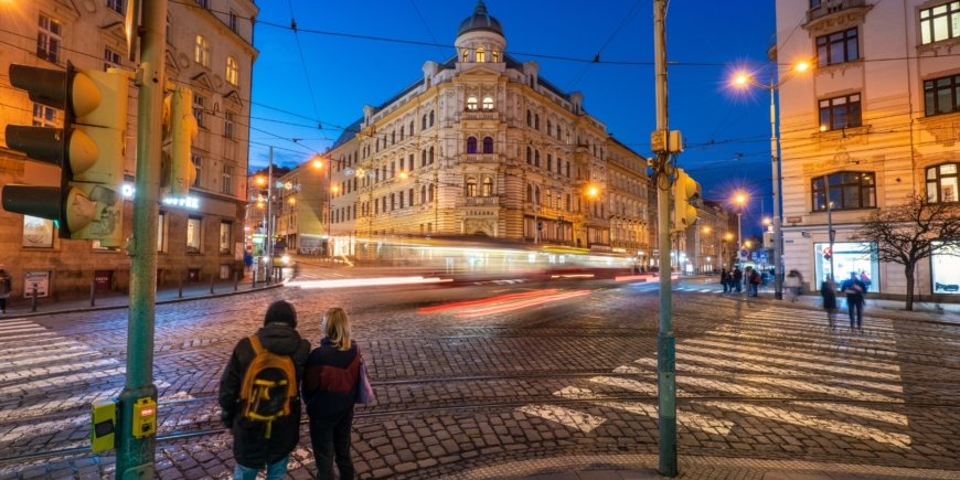 Waiting for the green light in Holešovice